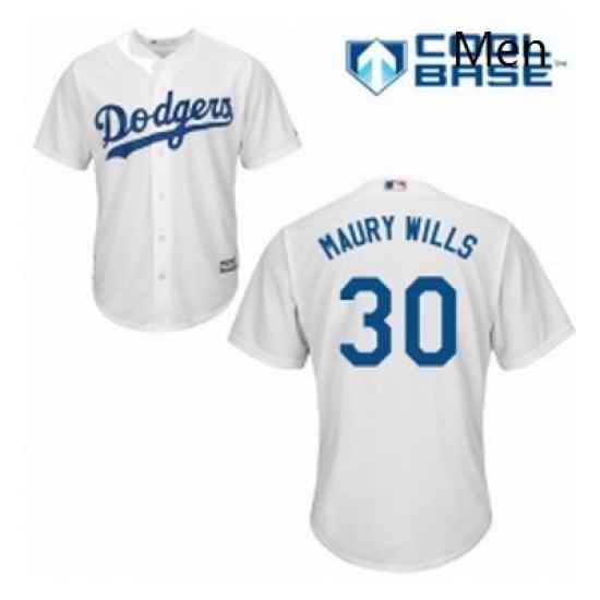 Mens Majestic Los Angeles Dodgers 30 Maury Wills Replica White Home Cool Base MLB Jersey